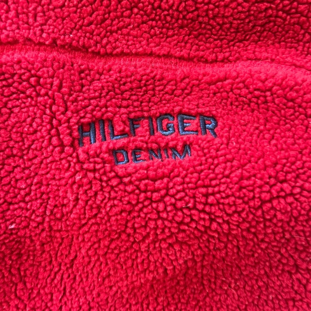 Tommy Jeans Mens XXL Red Quarter Zip Sherpa Fleece Pullover Elbow Patches 0677 - Picture 4 of 9
